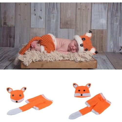 Lovely Simulation Animal Pattern Yellow Fox Baby Photography Suit Koala Style Newborn Handmade Hat Infant Souvenir Photo Cloth