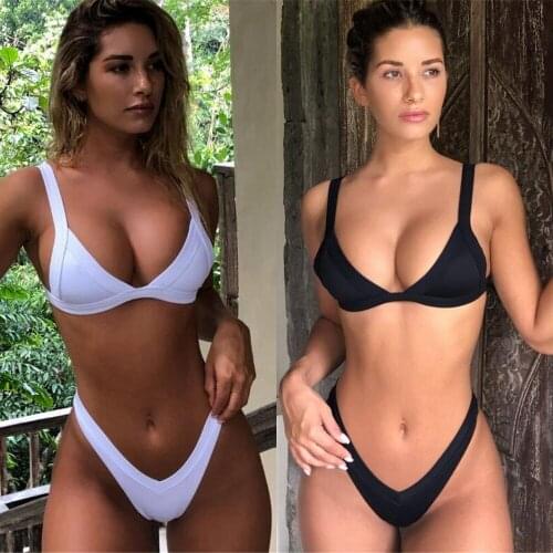 Fashion Women Bikini Solid Color Swimwear Low Waist Thong Bikinis Sexy Womens Swimsuit Brazilian Lady Casual Beach Bathing Suit