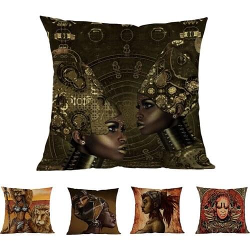 Fashion African Girl Lady Oil Painting Black Women Home Art Decoration Sofa Throw Pillow Case Cotton Linen Cushion Cover 45x45cm