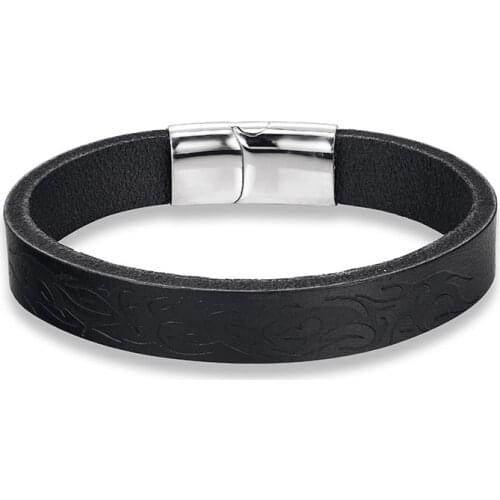 2019 High Quality New Fashion Retro bracelet homme Genuine Stainless Steel Leather Bracelet Men Woman Bracelets Bangles Pulseira