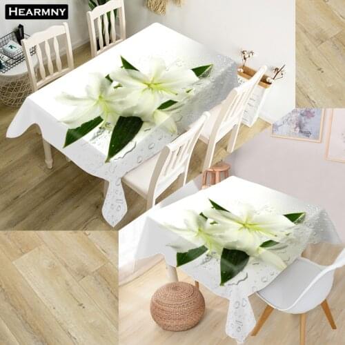New Natural Lilies Flower Tablecloth 3D Oxford Fabric Square/Rectangular Dust-proof Table Cover For Party Home Decor TV Covers