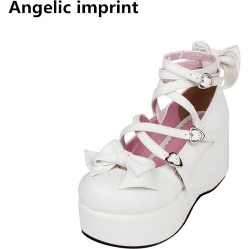 Angelic imprint new woman mori girl lolita cosplay shoes lady high heels pumps women princess dress party shoes 7cm 33-47 white