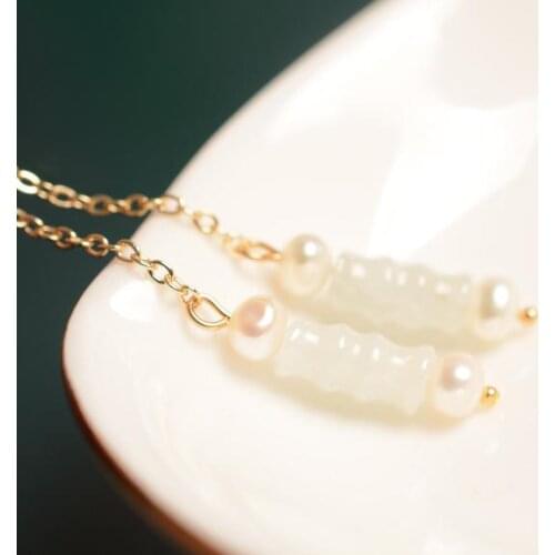 New Arrival Classic Pearl Earrings Long Tassel Emerald Earrings Handmade Gold Plated Chain Real Freshwater Pearls Fine Jewelry