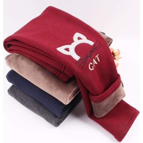 New Kids Winter Pants for Girls Leggings Girl Warm Long Pants with Cat Pattern Kids Thick Trousers for Teenagers Girls Bootcut