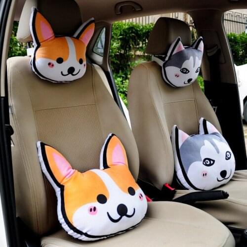 1pc cartoon schnauzer Shiba Inu husky plush pillow cushion car headrest pillow stuffed toy children home decoration gift
