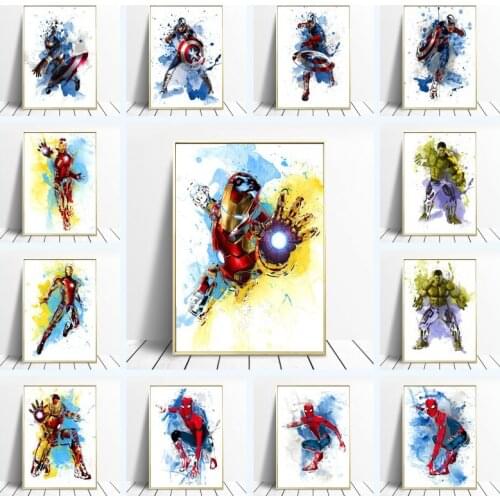 Marvel Superhero Spiderman Captain IronMan Watercolor Poster Canvas Paintings Wall Street Art Picture for Living Room Home Decor
