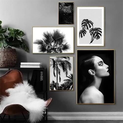 Nordic Black White Figure wall art Canvas posters Painting Prints plants leaves Pictures for Living Room Morden Decor NO Frame