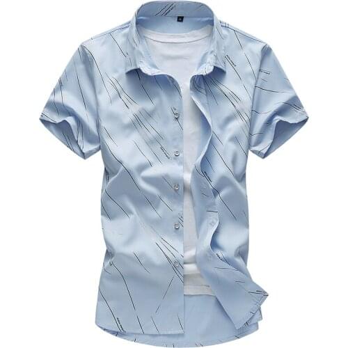 2021 Large size five-color continuous stock striped printed shirt short-sleeved business mens shirt