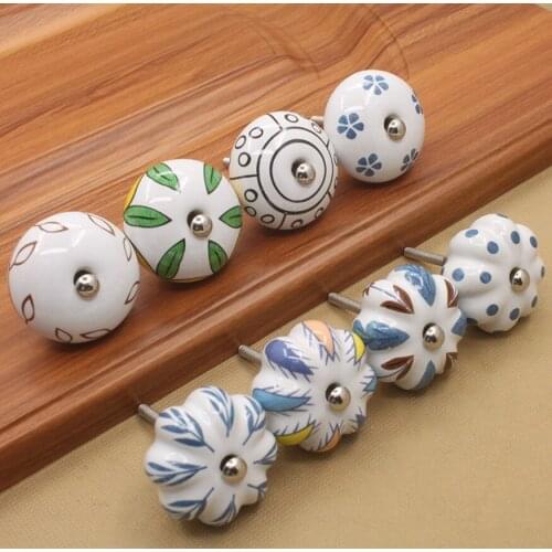 Hand-painted Ceramic Drawer Knobs Porcelain Cabinet Knobs Cupboard Handles with base for Kids Furniture Handle YH2281