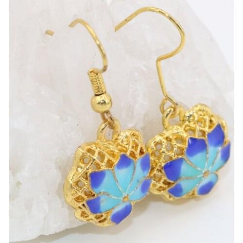 Wholesale price fashion new design 14*16mm dangle earrings for women gold-color enamel cloisonne elegant jewelry making B2571