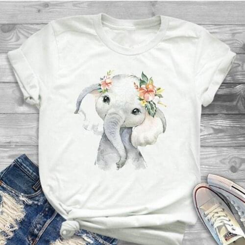 Women Shirt Cartoon Elephant Flower Plus Size Clothing Summer Ladies Female T Womens Clothes T-shirt Graphic Printed Top Tshirt