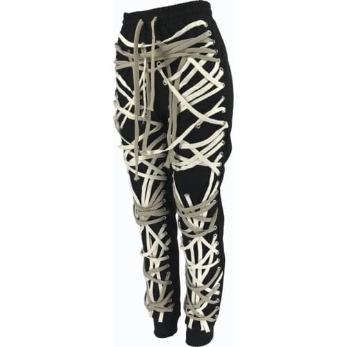 Women Spring Jeans, Lacing Straps Drawstring Middle Waist Casual Loose Pants for Girls, Grey/Black/Yellow/Multicolor