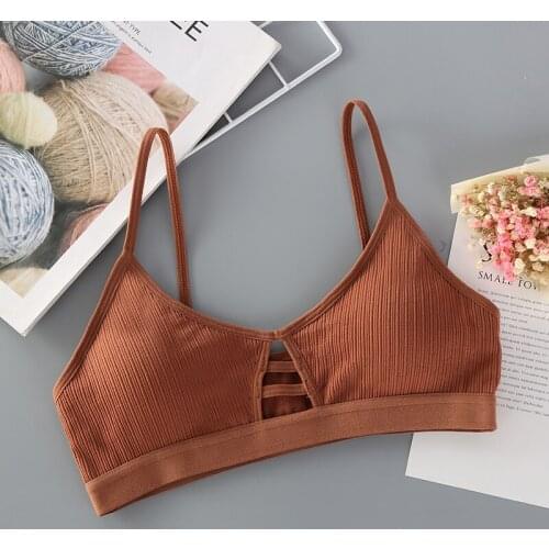Women Cotton Sports Bra Underwear Seamless Tube Top Brassiere Front Hollow Out Breathable Comfortable Ladies Bra
