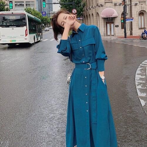 Woman Long Shirt Dress Cotton Korean Fashion Clothing Plus Size Big Shirt Dresses Spring 2021 Long Sleeve Slim waist dress