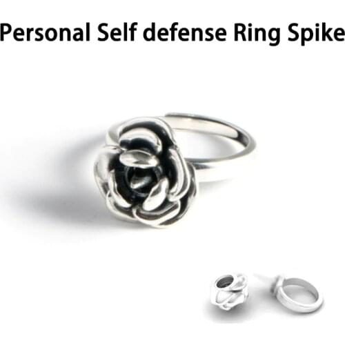 Women Outdoor Personal Self defense Rose Ring with Spike Anti-wolf Protect yourself Metal Barbed Rose Ring Broken Window