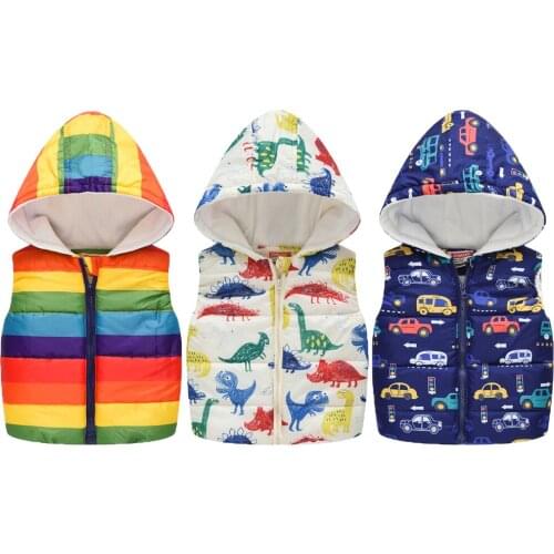 Winter Boys Hooded Vest Cartoon Variety Styles Fashion Pattern Vest Jacket For Boys Inner layer Velvet Keep Warm Kids Clothing