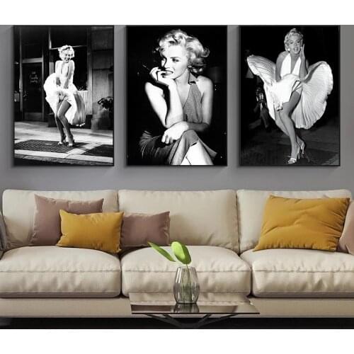 Famous Marilyn Monroe Black and White Vintage Canvas Painting Posters and Prints Wall Art Pictures for Living Room Home Decor
