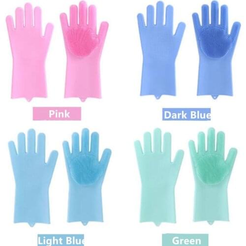 1 Pair Magic Silicone Dishwashing Scrubber Cleaning Gloves Dish Washing Sponge Rubber Scrub Gloves Kitchen Cleaning Bathroom