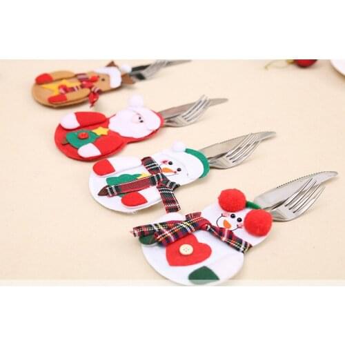 1000pcs new Christmas Bag Dinner Table Cutlery Holder Decoration for Home Snowman Santa Claus Knife Fork Holder DHL