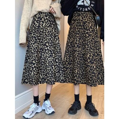 2021 autumn Fashion New High Waist Leopard Print All-match Females Long Type Retro Skir