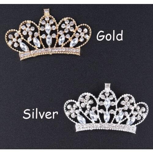 30pcs/lot) Chic Clear Alloy Crown Rhinestone Button Flatback Crystal Button For Baby Girl Headbands