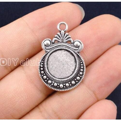 40pcs--Antique Tibetan Silver Cameo Cabochon Base Setting charm pendants, inner 12mm