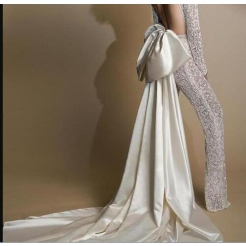 Champagne Bow waist decoration Satin detachable train Bride dress train Bridal skirt