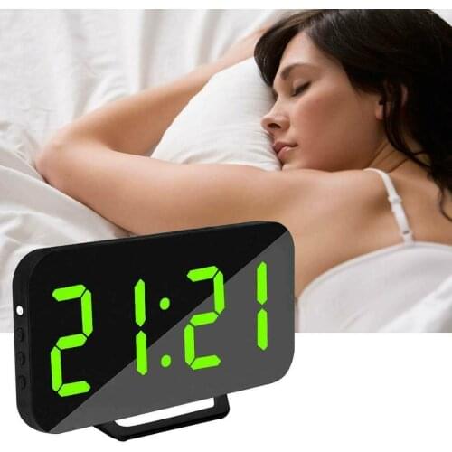 Digital Alarm Clock LED Mirror Desk Clock Temperature Calendar Function with USB Home Decoration Backlight Table Top Clock