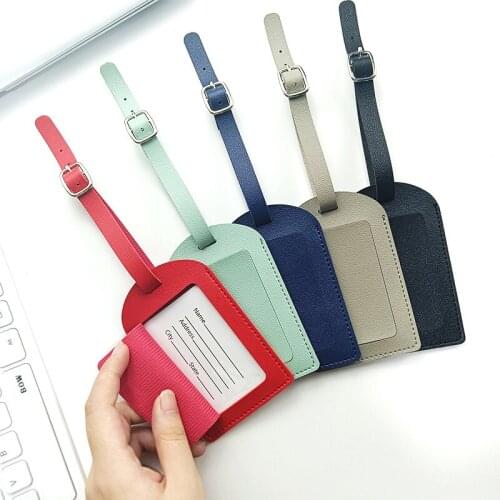 Travel accessories solid color luggage tag solid color PU leather suitcase ID card address folder luggage boarding portable tag