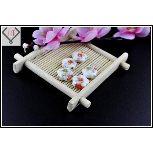 Chinoiserie 15mm 10pcs Red Flower Printing Ceramic Beads,Flat Loose Beads For Jewelry making Diy