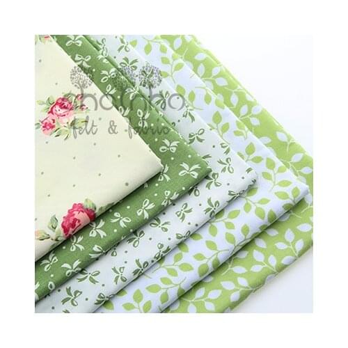 Cotton Fabric For Sewing Material For handmade hometextile telas For sheet Green and white leaf butterfly red flower 40x50cm