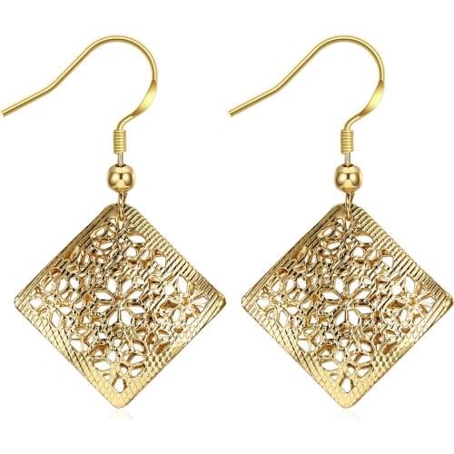 K Jin Gaoshi Earrings Square Hollow Out Romantic Wind Ma'am Eardrop Yellow Golden Earring Wholesaler Kzce221-a Kzce221