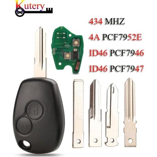 Kutery 10PCS/Lot Remote Car Key For Renault Megan Clio Kangoo Logan 2Buttons 433Mhz ID46/4A Chip PCF7946 PCF7947 PCF7952E Chip