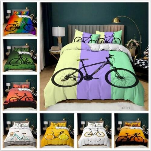 Bicycle Series Bedding Set 2/3pcs Smile Bike Illustration Bedspread Quilt Cover Decorations Duvet Cover Set with Pillowcases