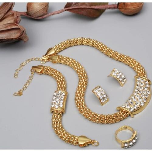 Dubai Jewelry Sets Big Necklace Classic Sqaure Shape Bracelet Earrings Ring for Women Wedding Jewelry Sets for Bride Jewelry