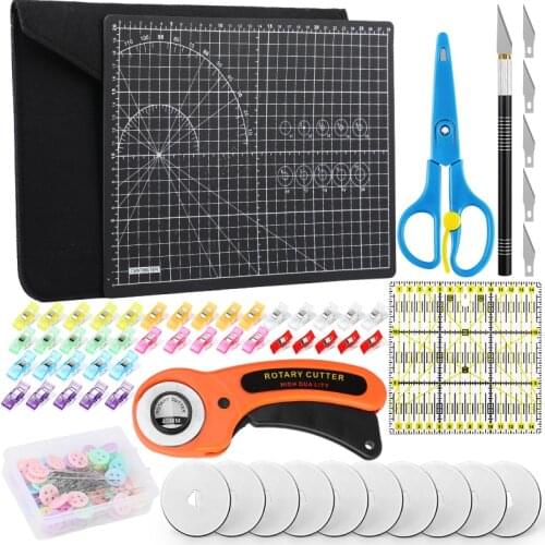 LMDZ 45mm Fabric Rotary Cutter with 5 Replacement Blades A4 Cutting Mat Ruler Precision Carving Knife Scissors for DIY Patchwork