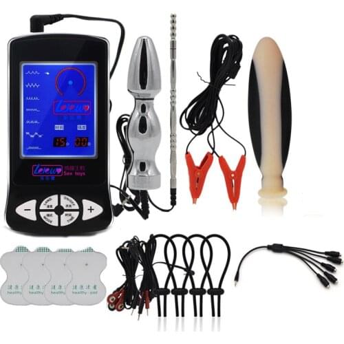 Electro Shock Metal Silicone Bullet Anal Plug Pulse Cock Rings,Electro Stimulation Nipple Clamp Clitoris Penis Adult Sex Toys