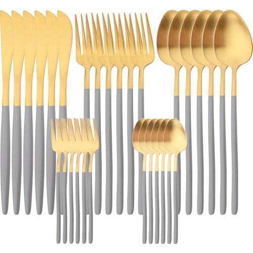 30Pcs/Set Gold Dinnerware Knife Cake Fork Tea Spoon Cutlery Set 304 Stainless Steel Dinner Tableware Kitchen Flatware Silverware