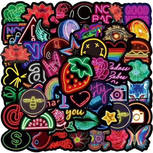 10/50/100PCS Cartoon Neon Light Graffiti Stickers Guitar Motorcycle Luggage Suitcase Bike Car Waterproof Sticker Decal Kid Toy