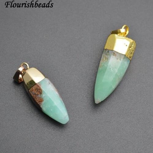 Natural Green Australia Jade Bullet Stone Point Pendant Fit Necklace Making Jewelry Findings