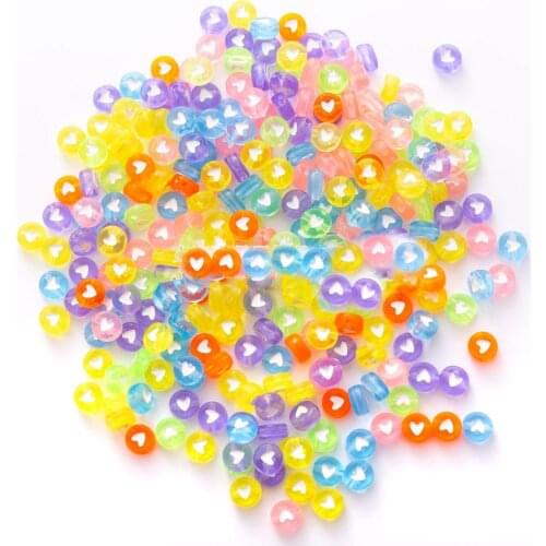 New Coin Round Shape Acrylic Heart Beads 4*7mm 3600pcs Transparent Style DIY Jewelry Findings Bracelet Spacer Knit Beading