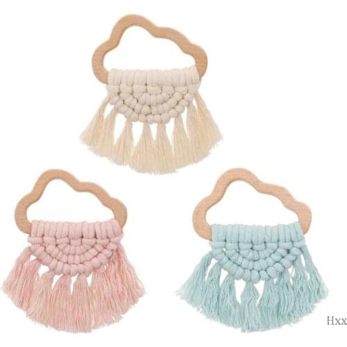 New Handmade Baby Wooden Teething Cloud Eco-Friendly Organic Wood Rattle Ring Chewable Bracelet Infant Teether Toys