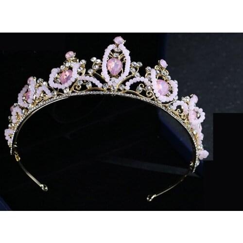 New Arrival Cute Pink Teardrop Crystal Bridal Crowns For Women Rhinestone Pageant Tiara Diadem Hair Ornament ML