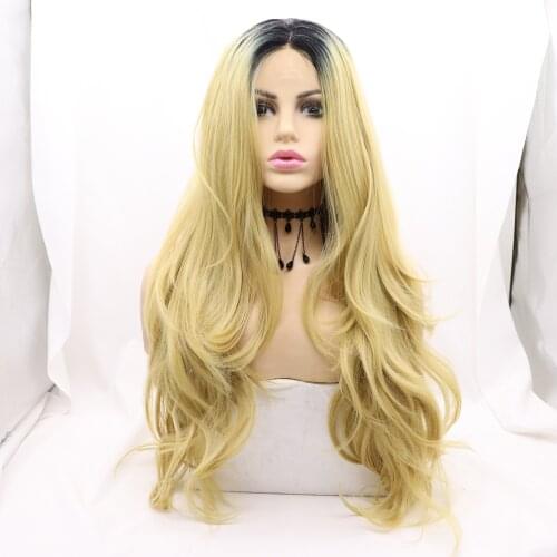 Baicheng Long Blonde Wave Wig Synthetic Wigs For Women Lace Front Wig Glueless Heat Resistant Fiber Daily Wig