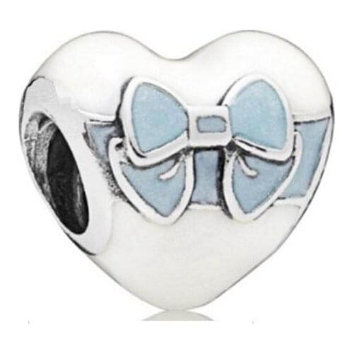 Authentic 925 Sterling Silver Beads Creative Blue Bow And White Love Beads Fit Original Pandora Bracelet For Women Diy Jewelry
