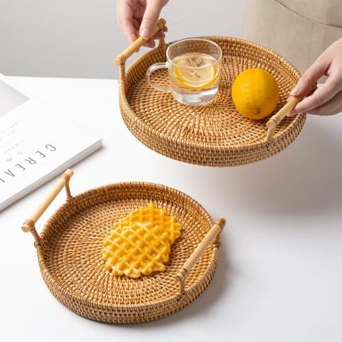 Rattan tray, bread and fruit snack binaural portable picnic basket storage basket