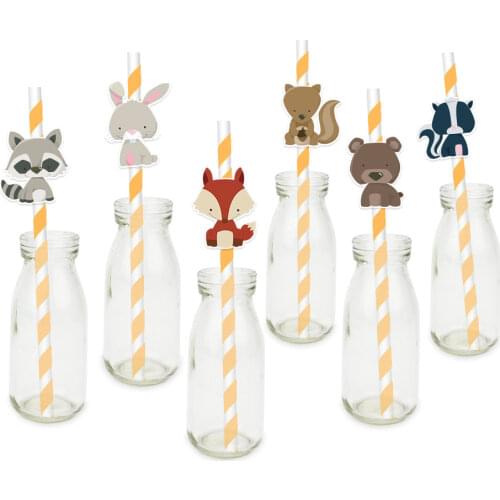 Woodland animals Straw Paper Straws Birthday Party Festive Supplies Decoration Paper Drinking Straws 24PCS