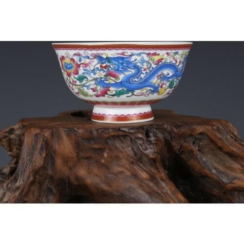 Fine Chinese Qianlong old antique Porcelain famille rose dragon Phoenix bowl