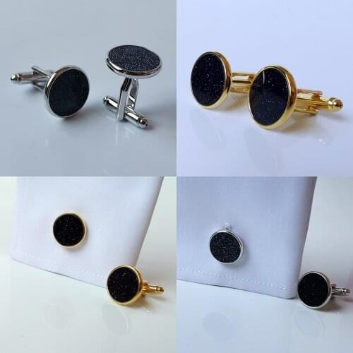 Quality Metal Round Star Blue Sandstone Cufflinks for Mens Luxury Jewelry French Shirt Cuff Links Wedding Party Men Accessories