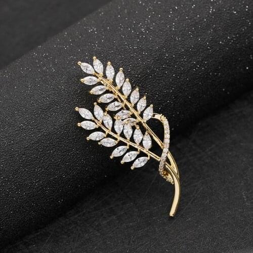 Sparkling Rhinestone Gold Color Paddy Brooch Pin Leaves Pins Crystal Wheat Ears Brooches For Women Accessories Broche Jewelry